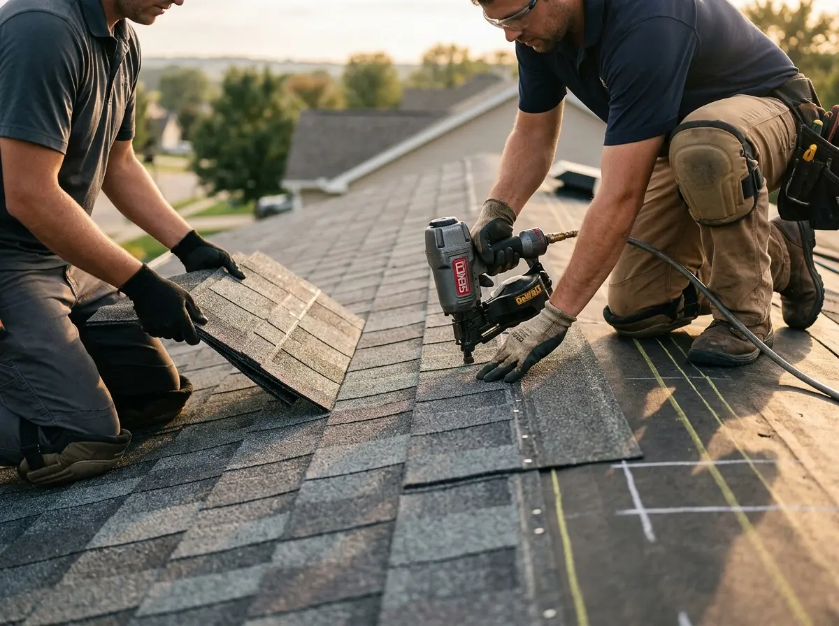 Professional roofer working on a residential roof in Port Hueneme